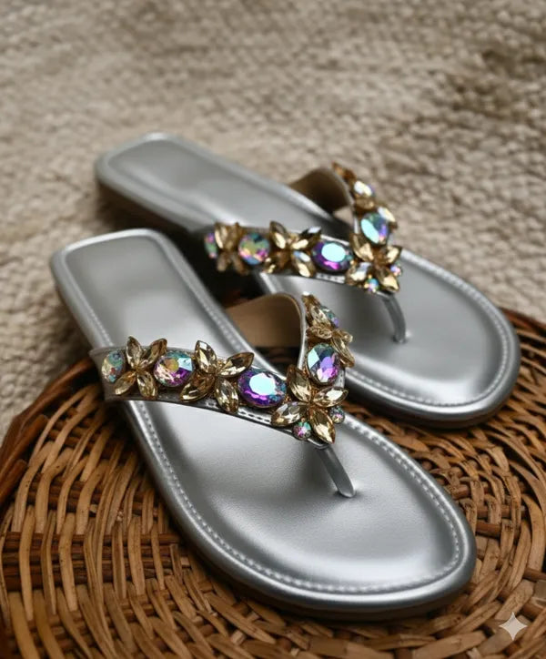 Silver_Polyster_Silver_Spark_Flats_For_Women