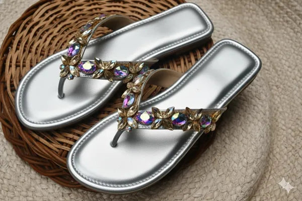 Silver_Polyster_Silver_Spark_Flats_For_Women