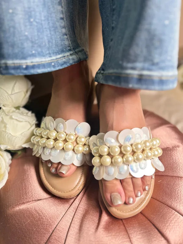 Silver Leather Chand Sitara Wedges For Women