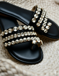 Black Polyster Crystal Glaze Flats For Women