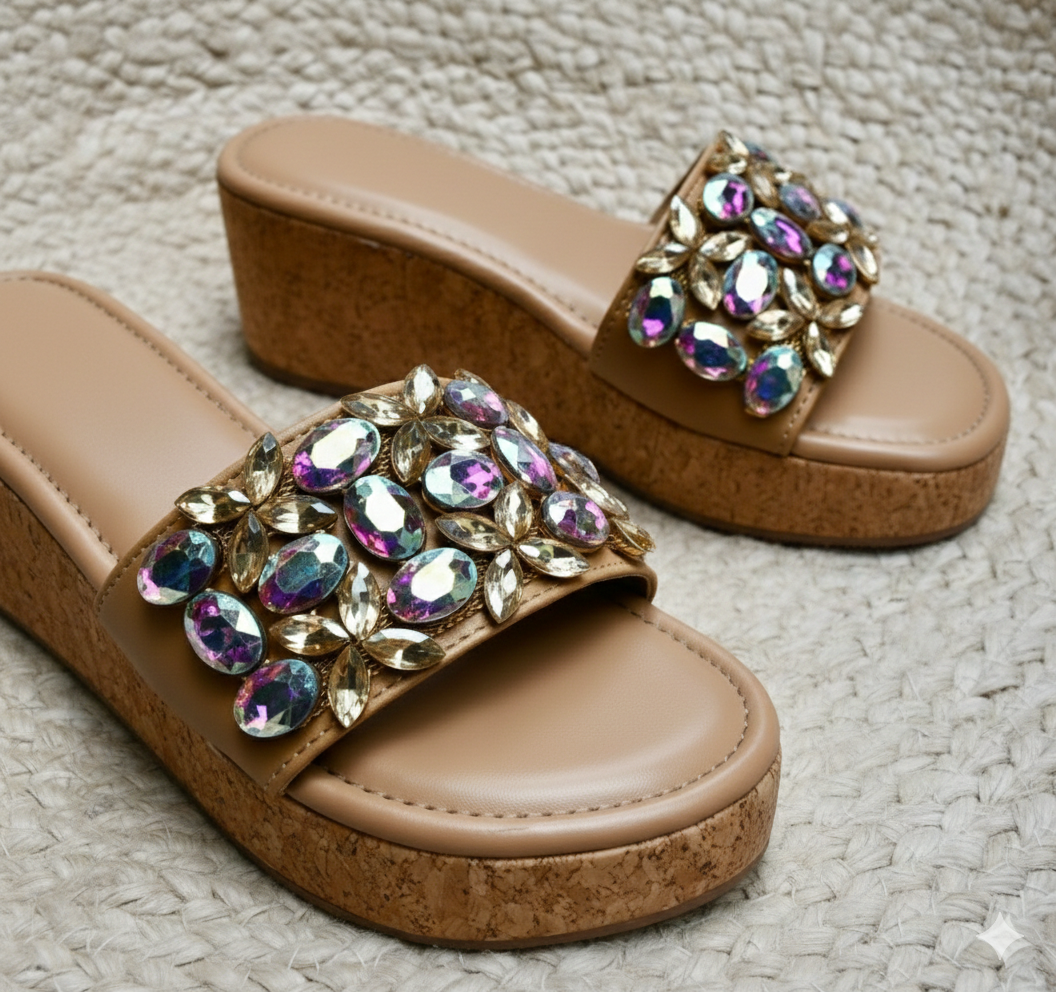 Brown Leather Twilight Spark Wedges For Women