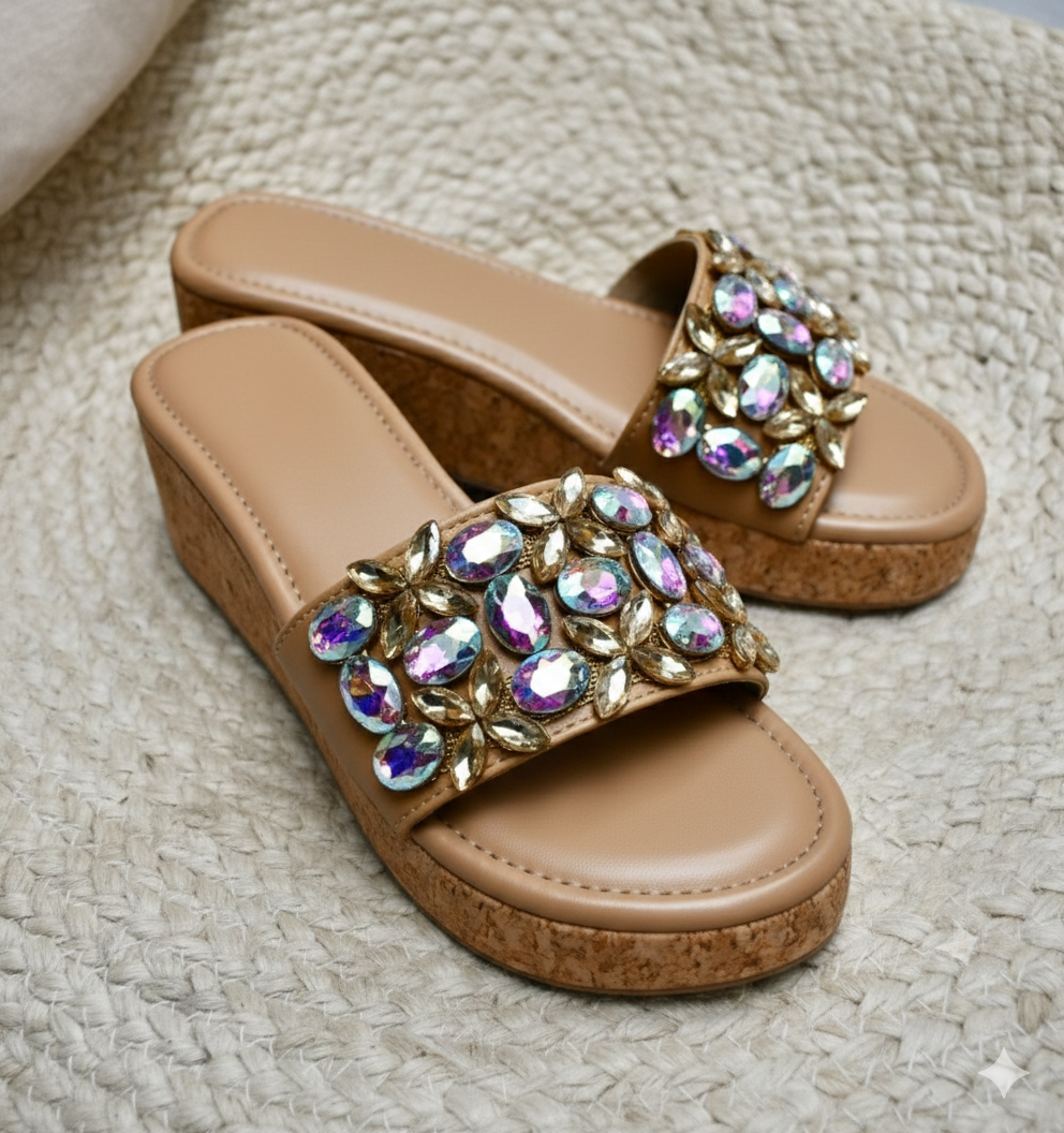 Brown Leather Twilight Spark Wedges For Women