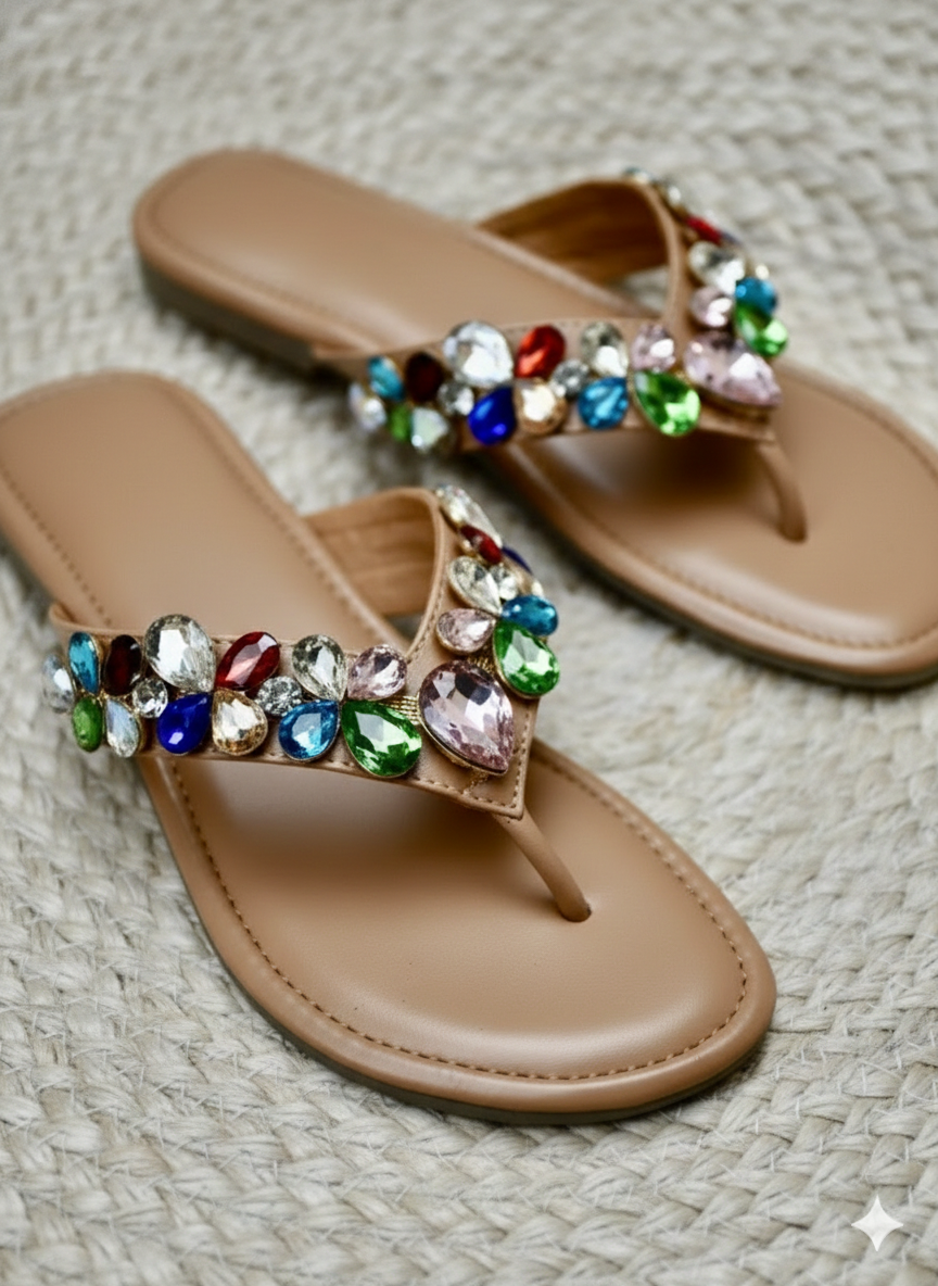 Brown Polyster Gem Garden Flats For Women