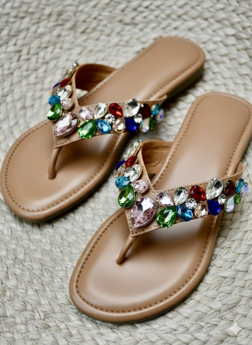 Brown Polyster Gem Garden Flats For Women