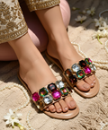 Brown Polyster Glimmer-Prism Flats For Women