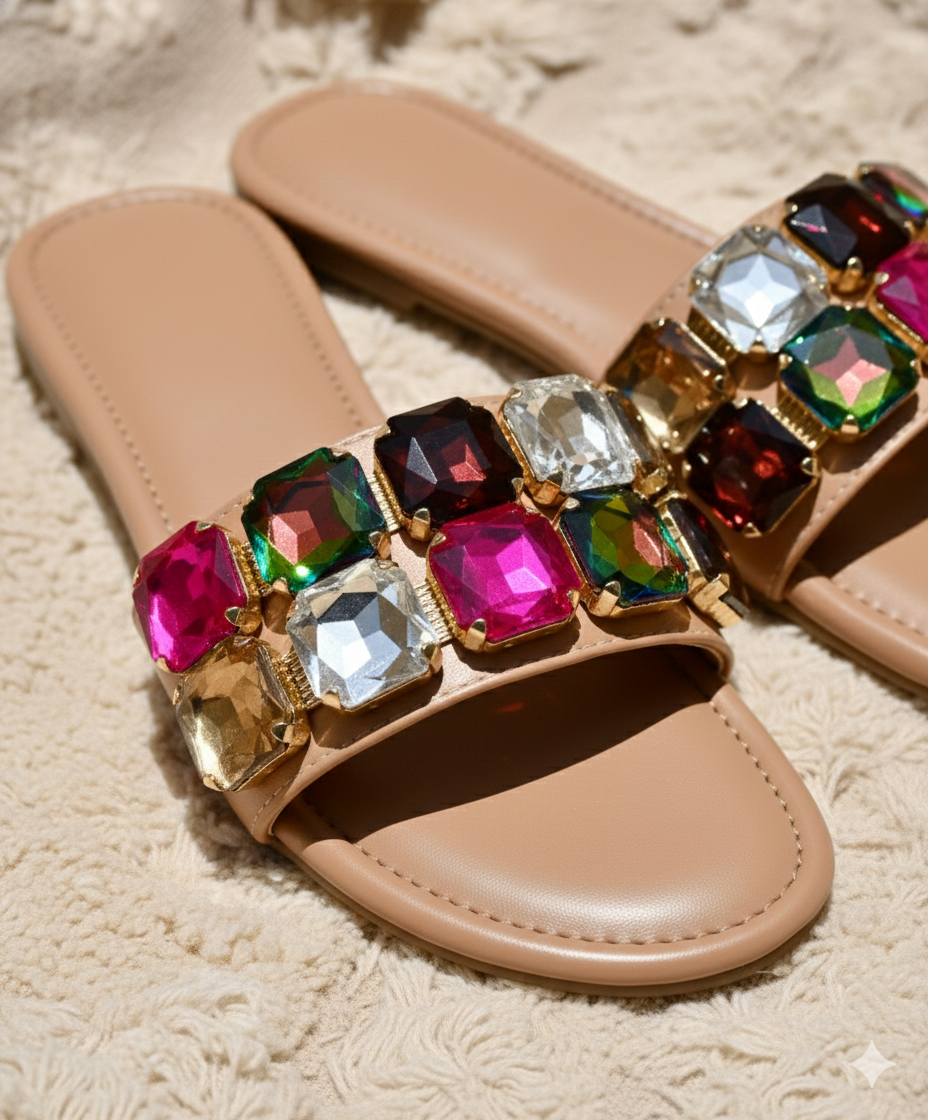 Brown Polyster Glimmer-Prism Flats For Women