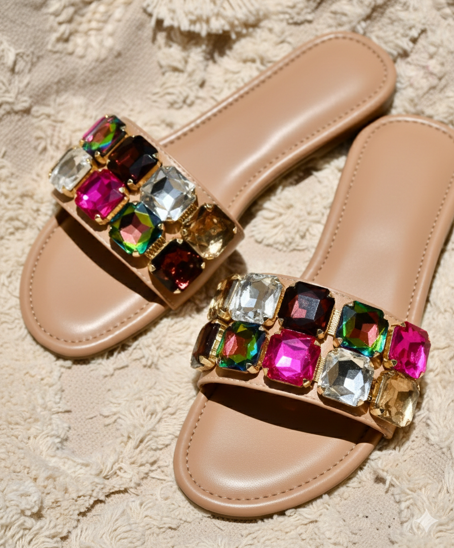Brown Polyster Glimmer-Prism Flats For Women