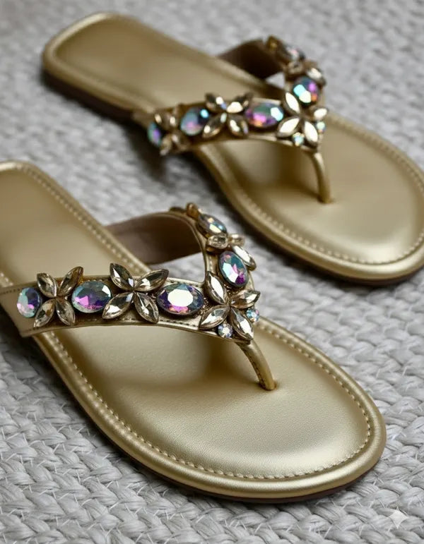 Golden_Polyster_Classic_Crystal_Flats_For_Women