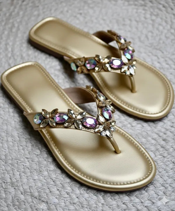 Golden_Polyster_Classic_Crystal_Flats_For_Women
