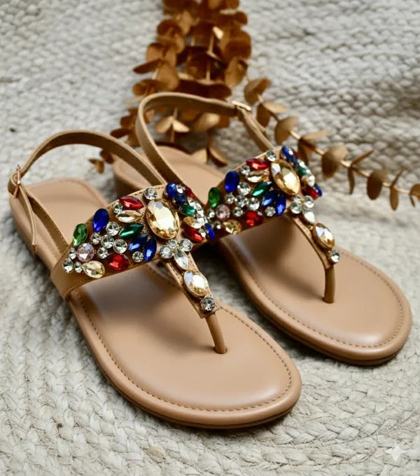Brown_Polyster_Ornate_Sparkle_T-Strap_Flats_For_Women