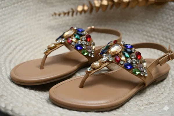Brown_Polyster_Ornate_Sparkle_T-Strap_Flats_For_Women