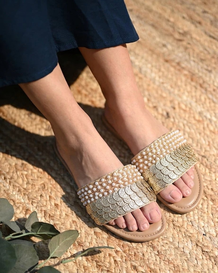 Golden Halo Pearl Flats For Women