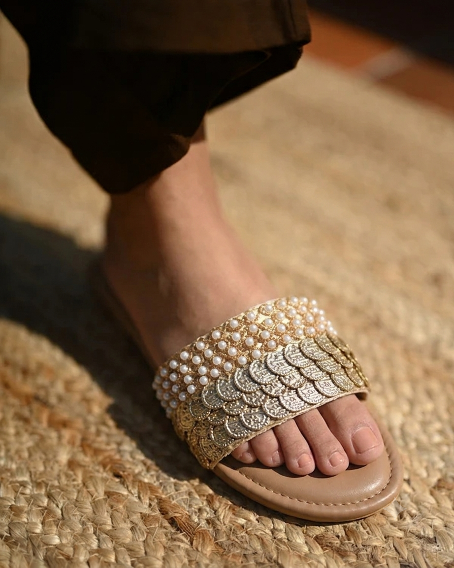 Golden Halo Pearl Flats For Women