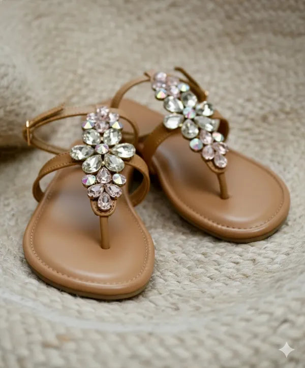 Brown_Polyster_Golden_Blossom_Flats_For_Women