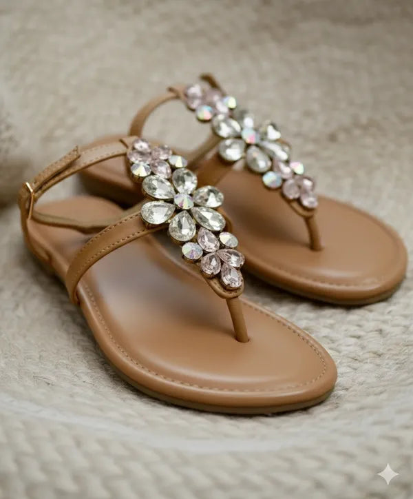 Brown_Polyster_Golden_Blossom_Flats_For_Women