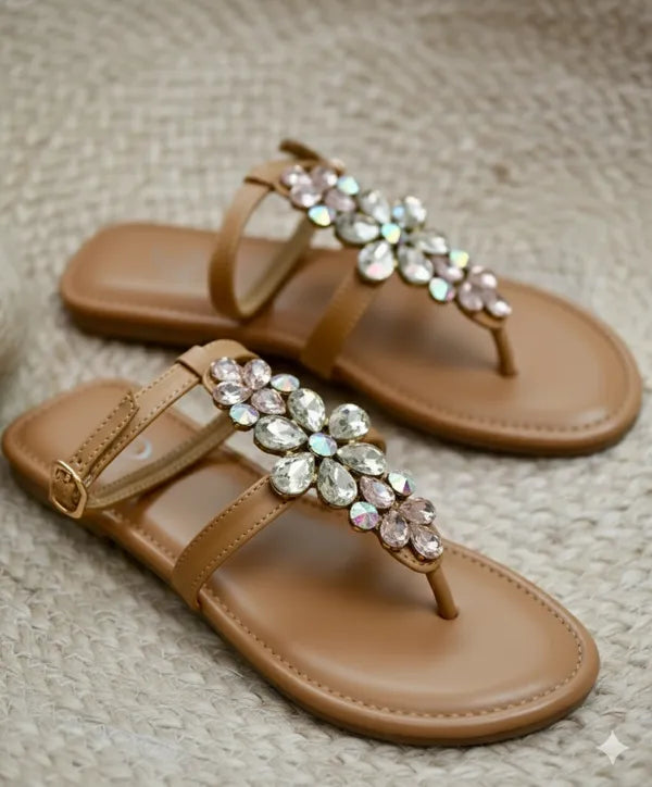 Brown_Polyster_Golden_Blossom_Flats_For_Women