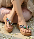 Brown Leather Gem Garden Wedges For Women