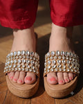Brown Leather Starlight Crystal Wedges For Women